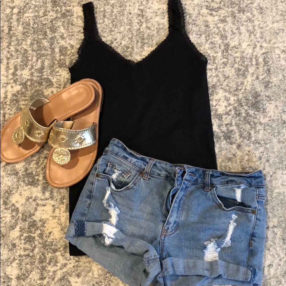 Distressed jean shorts